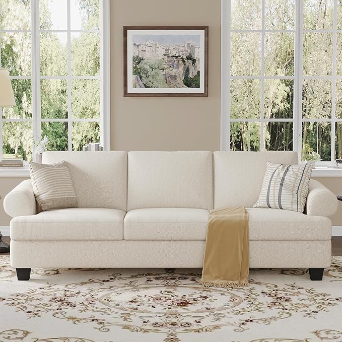 91 Inch Lawson Sofa with Extra Deep Seats Oversize Mid-Century 3-Seat Sofa Couch for Living Room Apartment Lounge White
