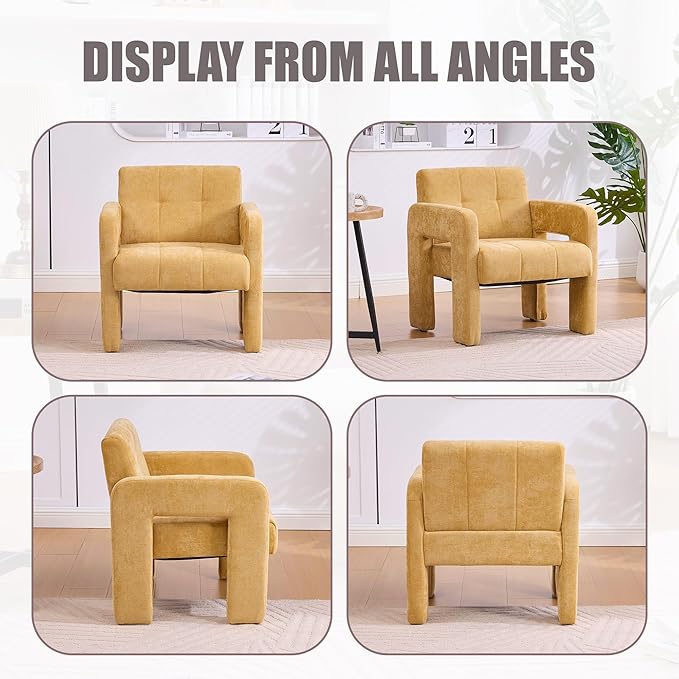 Classic Chenille Conversation ChairModern Minimalist ArmchairElegant Comfortable Accent Chair for Living RoomBedroomStudyOfficeMustard Yellow