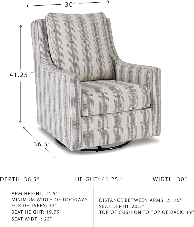 Signature Design by Ashley Kambria Striped Upholstered Swivel Accent Glider Chair Ivory &amp Black