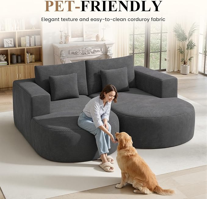Modular Sectional Sofa BedConvertible Cloud Couches for Living Room2 Chaise Corduroy Boneless Couch Sleeper Sofa SetOversized Chaise Lounge Chair for BedroomNo Assembly RequiredGray 1PCS