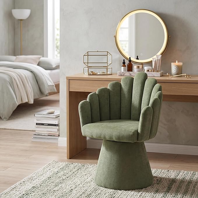 Modern 360 Degree Swivel Accent Chairs Set of 2 Barrel Living Room Chair with Curve Back and Armrest Comfy Round Vanity Chair Reading Armchair Single Sofa for Bedroom/Waiting Room Green