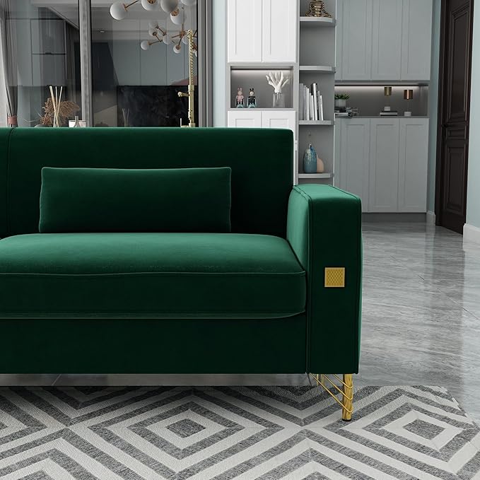 KEIKI 86 Oversized Luxury Velvet Sofa with Armrest and Removable Plush Cushions Modern Style Gold Accents 3-Seater Couch with Solid Legs Easy Assembly for Living Room Apartment Green