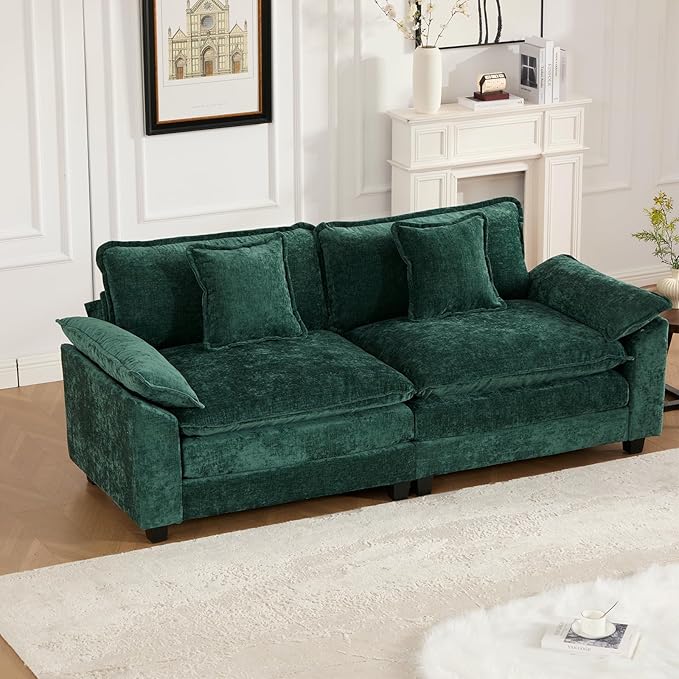 81.9 Modern Love Seat Sectional Couches for Living Room Green Chenille Comfy Cloud Sectional Couch Modular Loveseat Sofa Set for Living Room Sofas para Sala Cozy Couches (Green 2+0 Set)