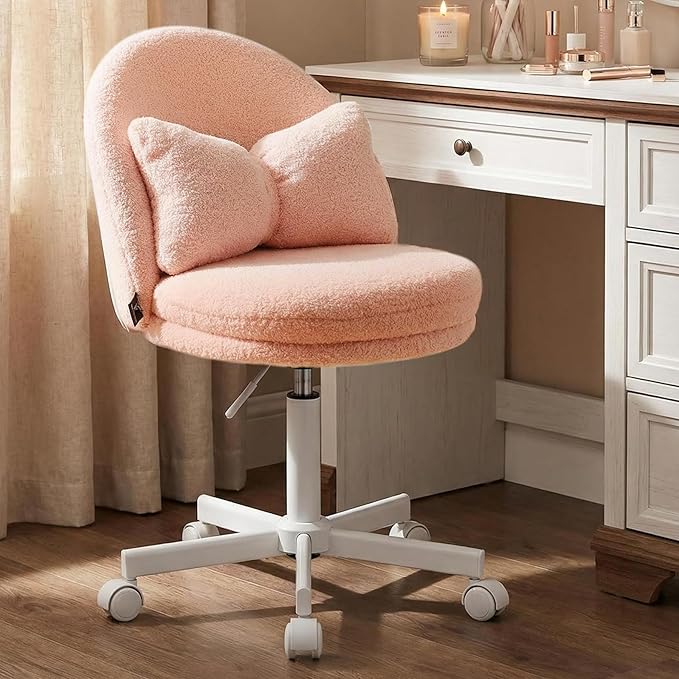 COMHOMA Vanity Chair with Teddy Velvet Small Tall Armless Chair with Back Cute Candy Chair for Girls Gift Living Room/Makeup Room/Bedroom/Kitchen (Height Use: Adjustable from Desk to Bar Height)