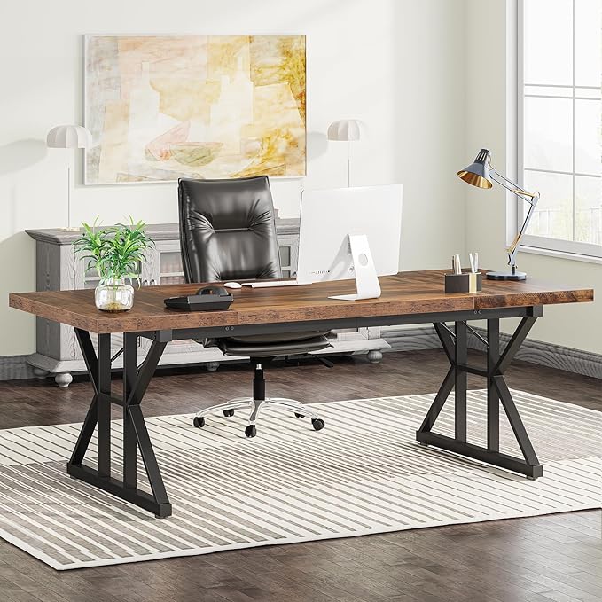 Tribesigns 70.8-Inch Executive Desk Large Computer Office Desk Workstation Modern Simple Style Laptop Desk Study Writing Table Business Furniture for Home Office (Brown/Black 70.8 Inch)