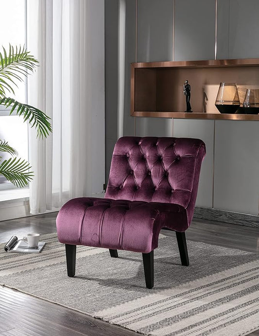 Velvet Armchair with Wood Legs Comfortable Accent Chair for Living Room Bedroom Office
