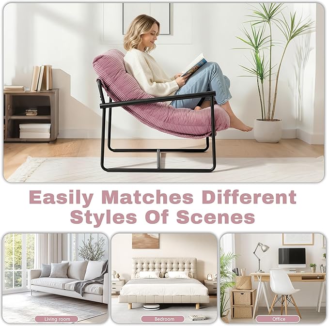 Modern Accent Chair for Living RoomArm Chair with Metal FrameUpholstered Armchair with Soft Cushion for Bedroom Lounge Reading Room (Pink)