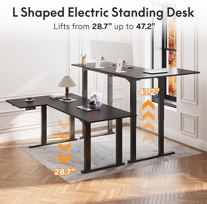 FLEXISPOT 4-Leg L-Shaped Standing Desk 71 x 43 Inches Electric Height Adjustable Desk with Memory Controller 220lb Load Capacity Reversible L/R Corner Desk for Home Office Gaming &amp Study Blac
