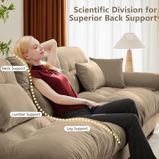 Oversized L Shaped Sectional Sofa 3 Seater Modular Velvet Cloud Couch with Ottoman Large Fluffy Couch Set for Living Room Camel