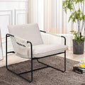 Accent Chair with Metal Frame Upholstered Living Room Chairs with Cushions Comfy Reading Armchair for Bedroom Beige