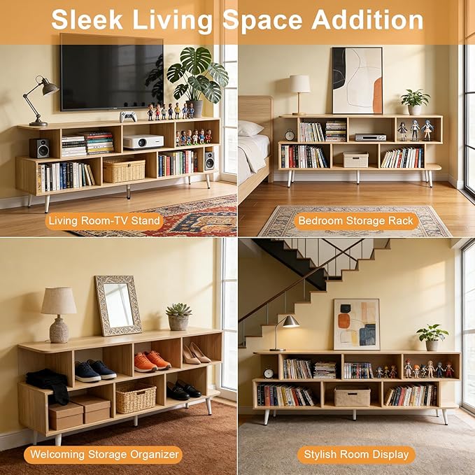 Lightdot 65 Inch TV Stand up to 75 Inch TVs Large Storage for Collection with 8 Open Shelves Sturdy Media Console Table for Living Room/Entrance/Kitchen/Sofa Cabinet Easy Assembly Walnut