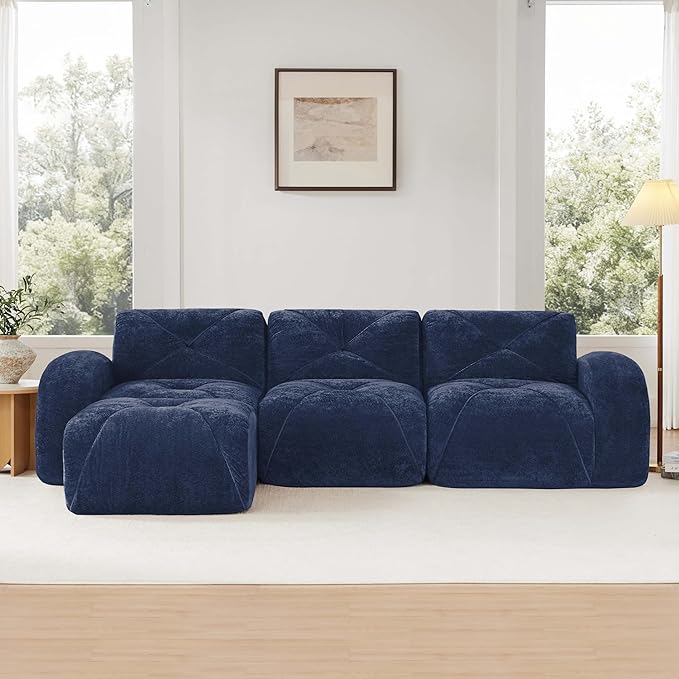 110-Inch Cloud Sectional Couches L-Shaped 4 Seat Boneless Modular Sofa with Ottoman Velvet Tufted Upholstered Boneless Couch Floor Full Foam Sofas for Living Room