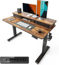 BANTI 48 x 24 Inch Electric Height Adjustable Standing Desk Ergonomic Home Office Desk with Double Drawers 4 Adjustable Feet &amp 2 Hooks Computer Workstation for Study/Office Rustic Brown