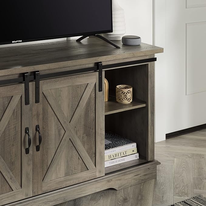 Walker Edison Richmond Modern Farmhouse Sliding Barn Door TV Stand for TVs up to 65 Inches 58 Inch Grey Wash