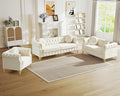 Antetek Set of 3 Chesterfield Sofas Oversized Mid Century Modern Sofa Couch with Button Tufting &amp Rolled Arms Comfy Upholstered Velvet Deep Seat Couch Set for Living Room Office Beige(3 Pieces)