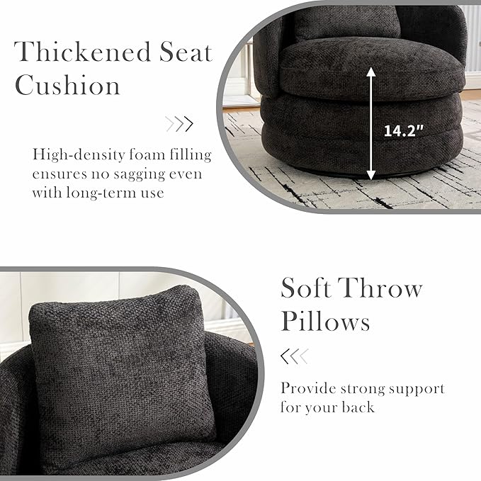 Aoiy &amp Wifon 30 W Swivel Barrel Chair 360 Degree Upholstered Swivel Accent Chair Comfy Modern Living Room Armchair for Living Room Bedroom Reading Room Apartment Chenille Dark Gray