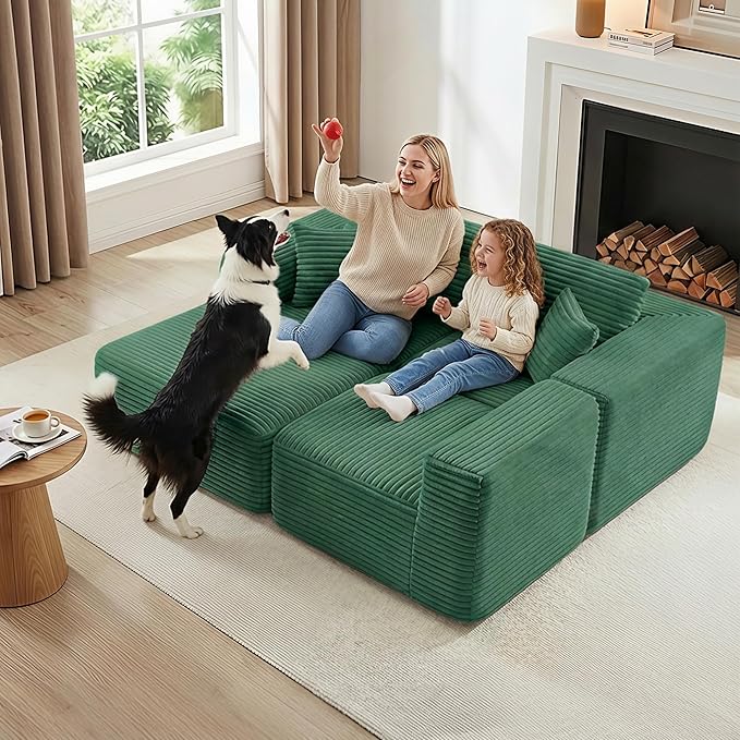 104 Modular Sectional Sofa with L-Shape Chaise Modern Upholstered Cloud Couches for Living Room Bedroom No Assembly Required Green