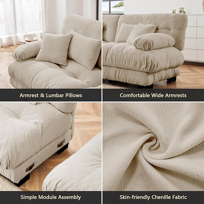 Setawix Luxury Modular Sectional Sofa Couch with Deep SeatOversized U-Shaped 2 Seater Sofas with Curved ArmrestComfy Chenille Cloud Couch for Living RoomLight Coffee