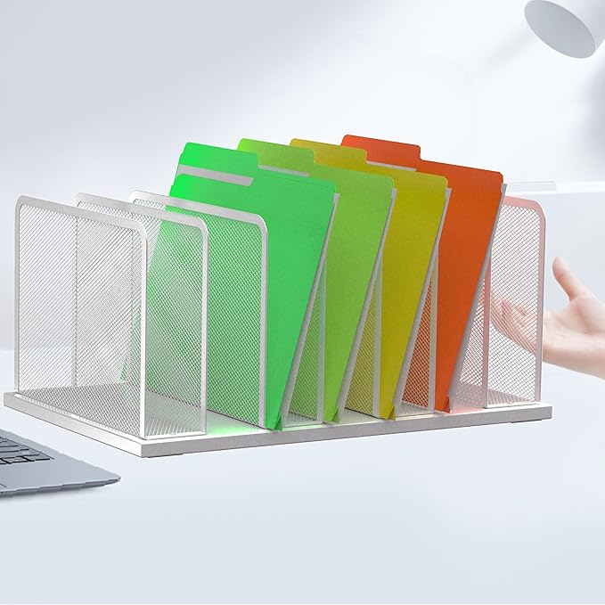 Kuntine.B Desk File Organizer Upright Mesh Desktop Organizer File Sorter Office Organization File Holder for Home Office &amp Classroom (Silver 2 Pack 7-Section)