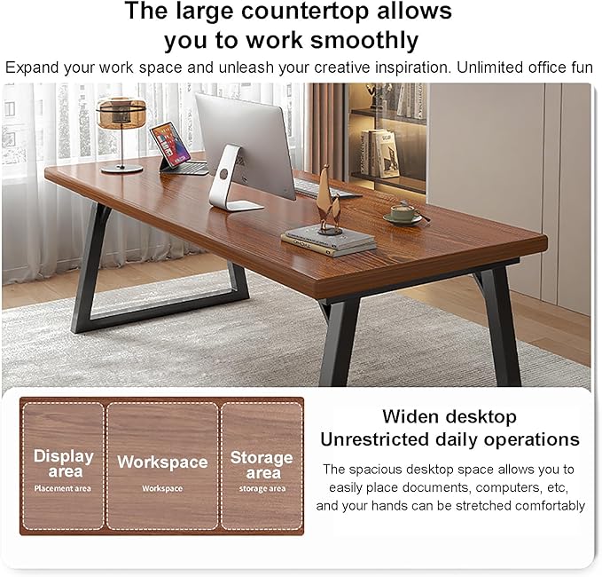 Solid Wood Computer Desk Natural Real Wooden and Metal Legs Home Office DeskIndustrial Executive Desk Workstation Modern Writing Desk Pc Table for Gaming Work Study