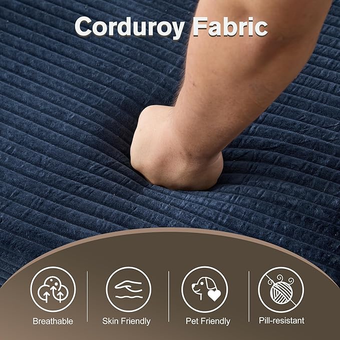 71 Oversized Loveseat Pull Out Sofa 2 in1 Convertible Loveseat Sofa with Pillows Corduroy Folding Couch Bed with Deep Seat Boneless Couch for Small Room No Assembly Required Dark Blue