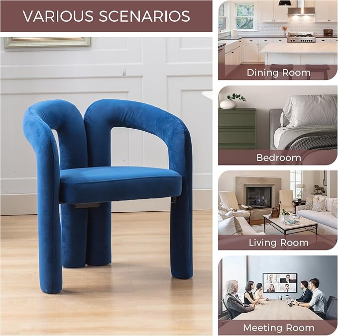 Set of 2 Contemporary Velvet Fabric Upholstered Accent/Dining Chairs Barrel Side Chairs for Kitchen and Living Room (Navy Velvet)