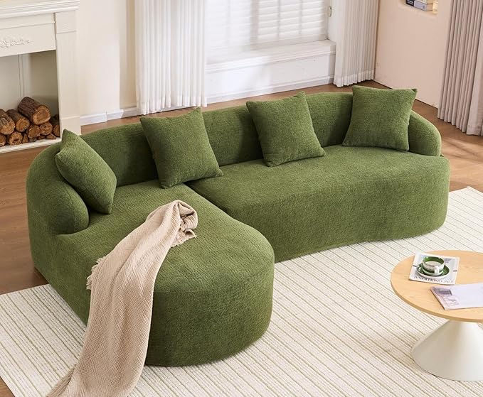 KEIKI L-Shaped Chenille Modular Sectional Couches with Chaise Lounge &amp 4 Pillows 3 Seater Oversized Upholstered Luxury Plush Cloud Sofa for Living Room Apartment Full Sponge Compression