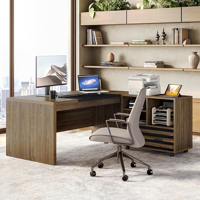 LITTLE TREE L-Shaped Computer Desk with File Cabinet Combo 63-Inch Office Desk 31-Inch Filing Cabinet with Storage &amp Drawer for A4/Letter/Legal Size File Large Business Furniture for Home Offic