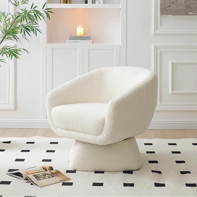 Modern 360 Degree Swivel Accent Chair28.74 Luxury Single Chair with Solid Wood FrameBoucle Sofa Chair Comfy Leisure Armchair for Living Room Apartment Game Reading Room Reception Space