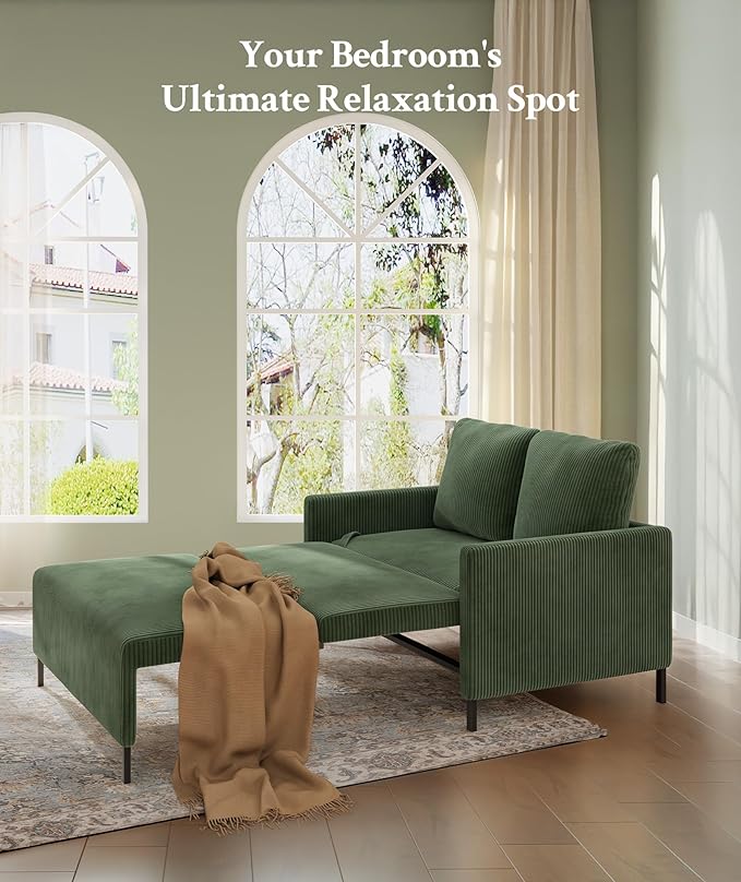 47.2 Convertible Sofa Bed Couch Comfy Corduroy Couch Bed All in 1 Loveseat Sleeper Sofa Love Seat Sleeper Bed with 2 Pillows Modern Couches for Living Room/Apartment/Home/Office Green