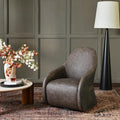 Two-Tone Leather Swivel Barrel Chair Accent Chair with Solid Wood Frame No Assembly for Living Room or Office (Dark Grey)