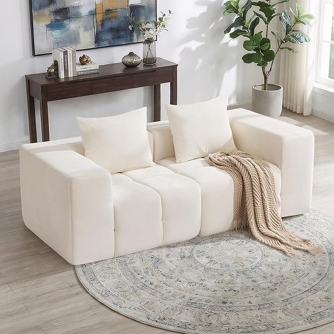 78.7 Boneless Modular Sectional Loveseat Tufted Cloud Couch with Deep Seat Chenille Sofa for Living Room Compressed Sofa No Assembly Required White