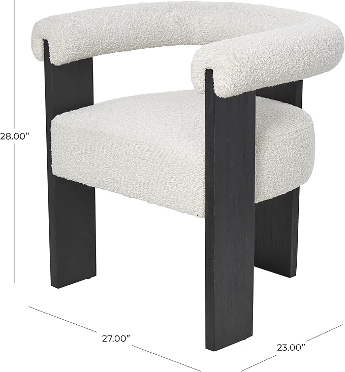 Deco 79 Polyester Curved Back Mid Century Modern Round Boucle Accent Chair with Black Wood Frame 27 x 23 x 28 White