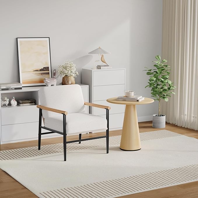 Accent Chair Comfy Sherpa Reading Chair with Thick Cushion &amp Iron Frame Modern Beige Armchair for Living Room Bedroom Office Dorm Waiting Room