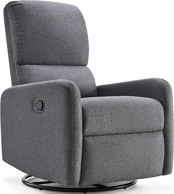 Jocisland Swivel Rocking Chair Nursery Glider Recliner Chairs for Adults Rocker for Living Room Bedroom Comfy Upholstered Modern Nursing Reclining Single Sofa Grey Linen (No Side Pockets)