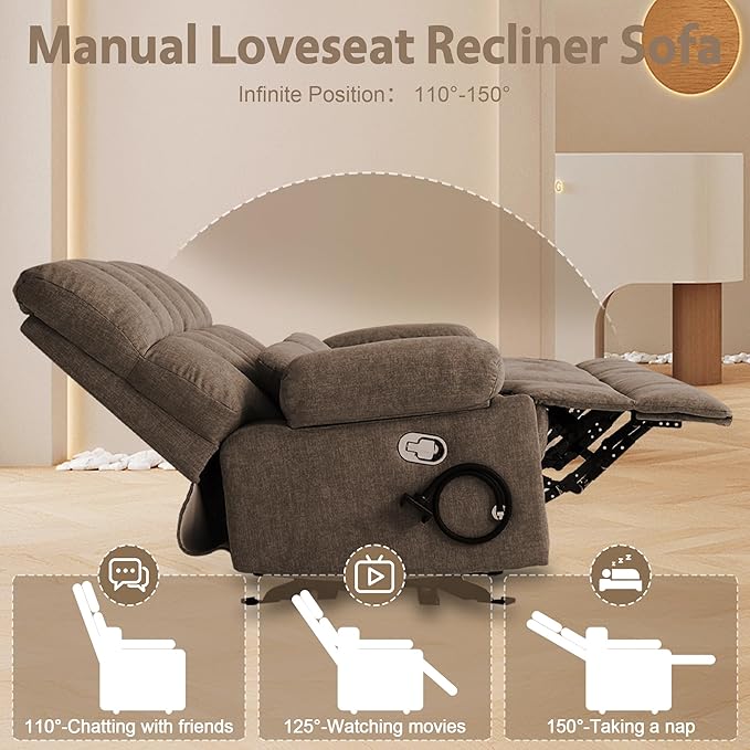 Rocker Recliner-Loveseat Recliner SofaCat-Proof Reclining Loveseat with Phone Holder RV Douber Recliner Sofa for Home TheaterLiving Room (Brown-2 Seater) | Rocker Recliner Phone Holder