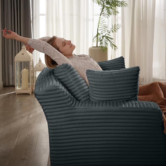 KEIKI 67 Oversized Chaise Lounge Chair Indoor Corduroy Upholstered Sleeper Sofa Couch with Deep Seat &amp Pillows Modern Cloud Couch for Apartment Studio Small Space No Assembly Required