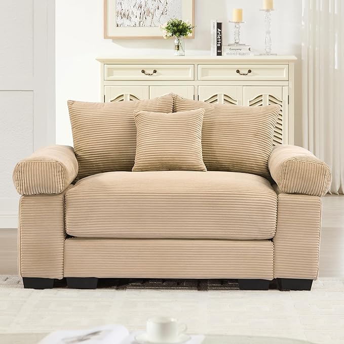 ERYE Modern Corduroy Upholstered Accent Chair Oversized Wider Seat Armchair Leisure Comfy Sofa Chair with Removable CushionArmrests and 3 Pillows for Home Apartment
