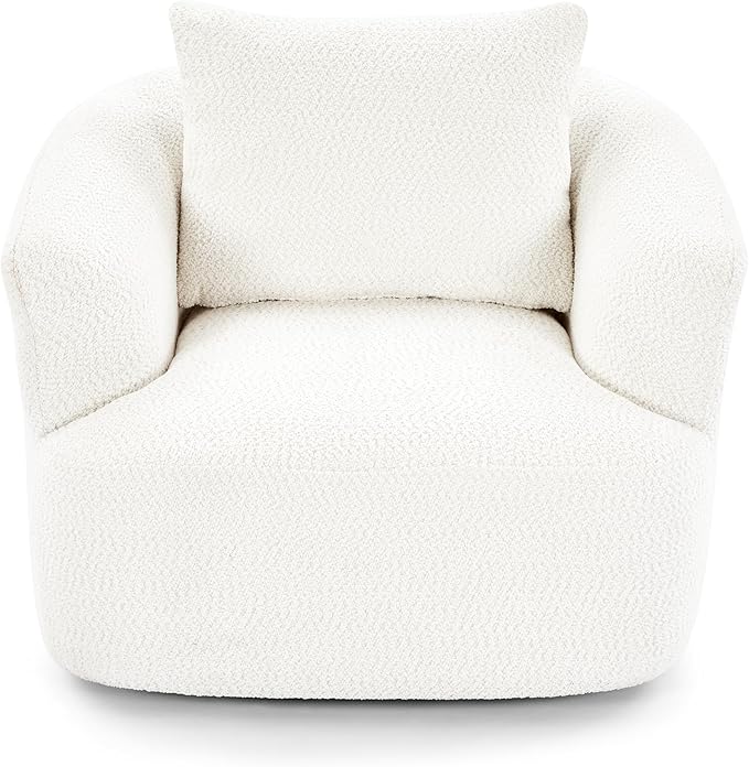 360° Swivel Chair 38.2 Accent Chair Sofa Boucle Fabric Upholstered Swivel Barrel Sofa Chair with a Throw Pillow for Living Room Bedroom Office Hotel (Beige-4.29)