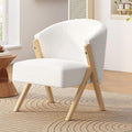 Modern Accent Chair with White Upholstery Minimalist Lounge Chair with Solid Wood Frame Upholstered Arm Chair Reading Leisure Chair for Living Room Bedroom Office White