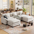 CDCASA 120 Modular Sectional Sofa Comfy U-Shaped Cloud Couch with 2 Movable Ottomans Oversized 5-Seater Velvet Deep Seat Sofa Couch for Living Room DIY Combination Beige