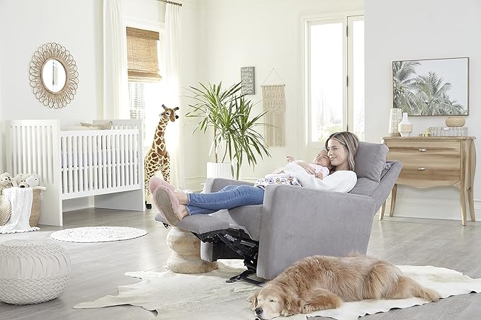 Nurture&amp The Glider Premium Power Recliner Nursery Glider Chair with Adjustable Head Support | Designed with a Thoughtful Combination of Function and Comfort | Built-in USB Charger (Gray)