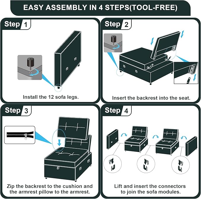 Sleeper Sofa Bed Queen Size Sofa Bed Convertible Pull Out Couch with Adjustable Backrest USB Port and Side Pockets Modern 2 Seater Small Couches for Living Room Space-Saving