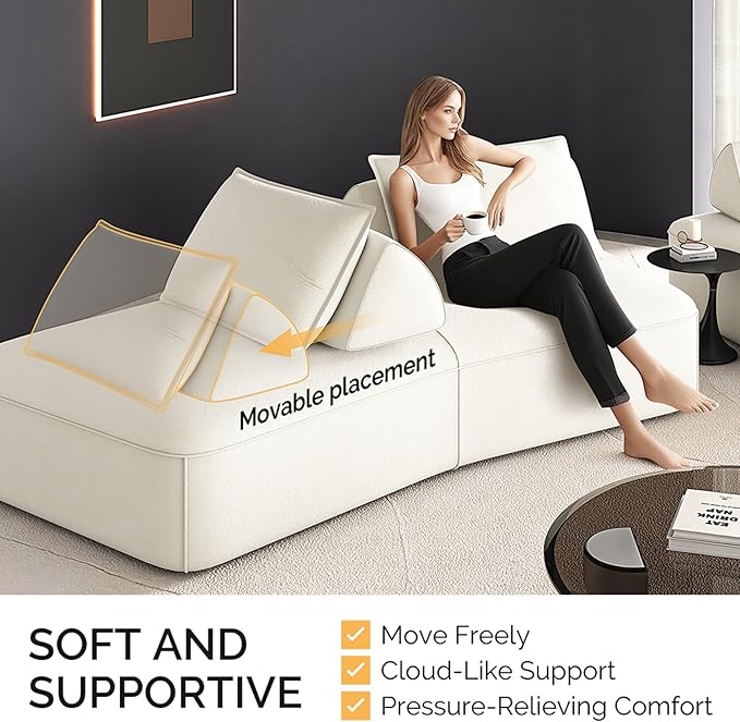139 Oversized Modular Sectional Sofa Set Chenille Cloud Boneless Couch with Removable Backrests &amp Soft Pillows No Assembly Required DIY Upholstered Sofa Bed for Living Room (Beige)