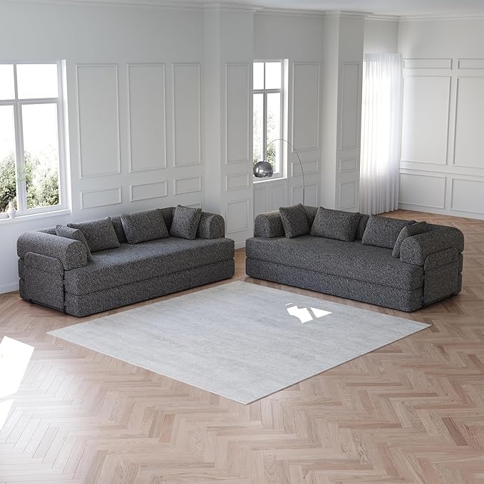 Convertible Floor Sofa Bed 79 Compression Sofa Foldable Sleeper Couch Bed Modular Sectional Comfy Loveseat 4-Seater No Assembly Required for Living Room Guest Room Chenille Fabric Grey