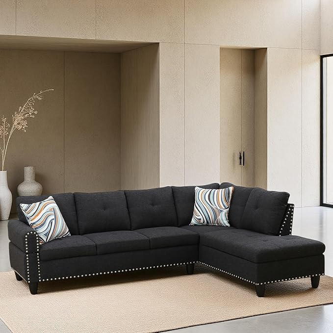 Sectional Couches for Living Room Convertible 4 Seat Modular Sectional Sofa Set for Living Room L Shaped Couch Modern Sofas for Apartment/Office Dark Grey