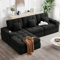 112 L Shaped Cloud Boneless CouchModern Modular Sectional Sofa with Layered CushionNo Assembly Convertible Corduroy Couches for Living RoomBlack 1 PCS