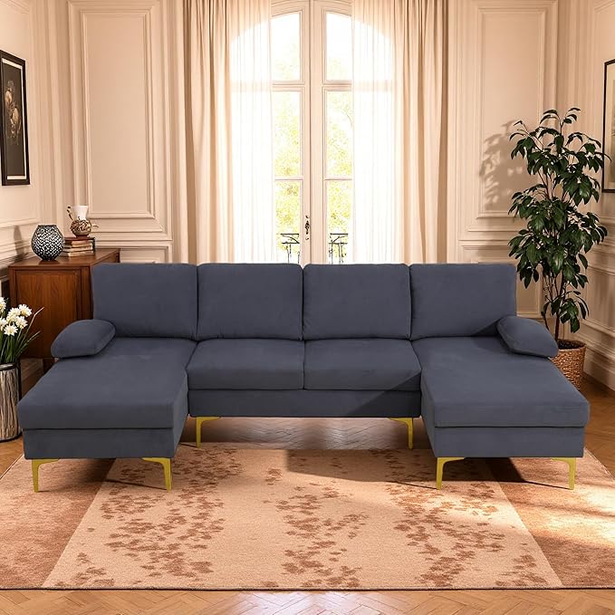 99.5 Modular Sectional Sofa U Shaped Sectional Comfy Couch for Living Room Convertible Modular Sofa Couch with Two Chaises High Supportive &amp Soft Sponge Deep Grey