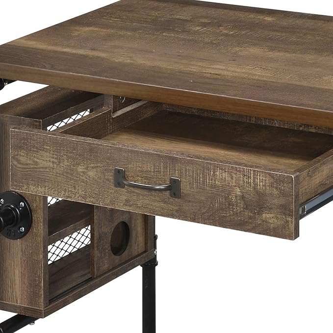 Weathered Oak &amp Black Writing Desk with 1 Drawer &amp Shelves: Ideal for Home Office Study Room