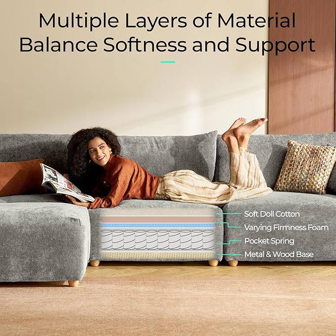 LINSY HOME Ottoman Modular Sectional Oversized Couch 37 Wide Ultra Soft Cloud Couch Ottomans Convertible Sectional Sofa for Living Room Apartment Dorm Room